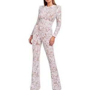Size 2 or XS Bella white/nude sequin and lace jumpsuit by Nadine Merabi NWT